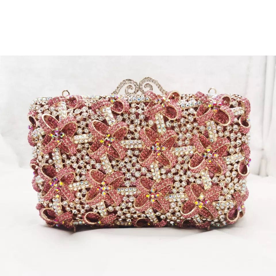 Wholesales Elegant Luxury Crystal Small Bow Flower Clutch Bag Wedding Purse Women Rhinestone Party Handbag