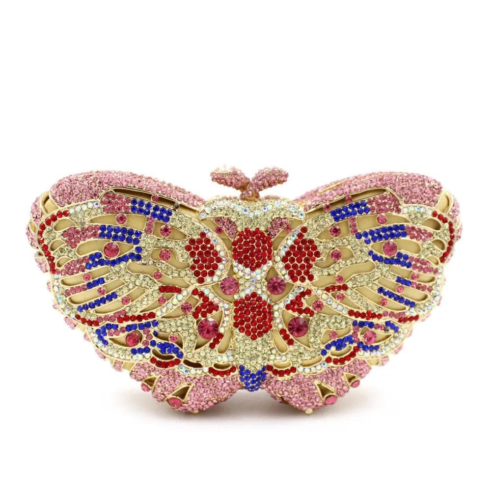 Wholesales Luxury Crystal Rhinestone Party Clutch Purse Full Crystal Butterfly Shape Evening Bag Diamond Handbag