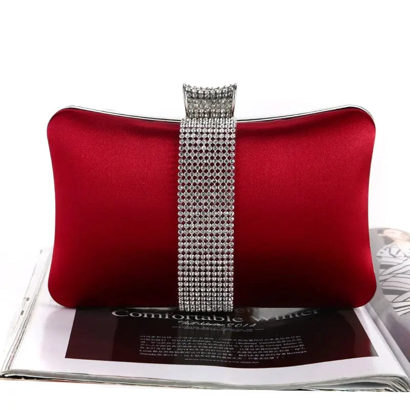 Wine red Factory direct wholesale brand new crystal box clutch bag comfortable hand feeling silk clutches classic evening bag for lady