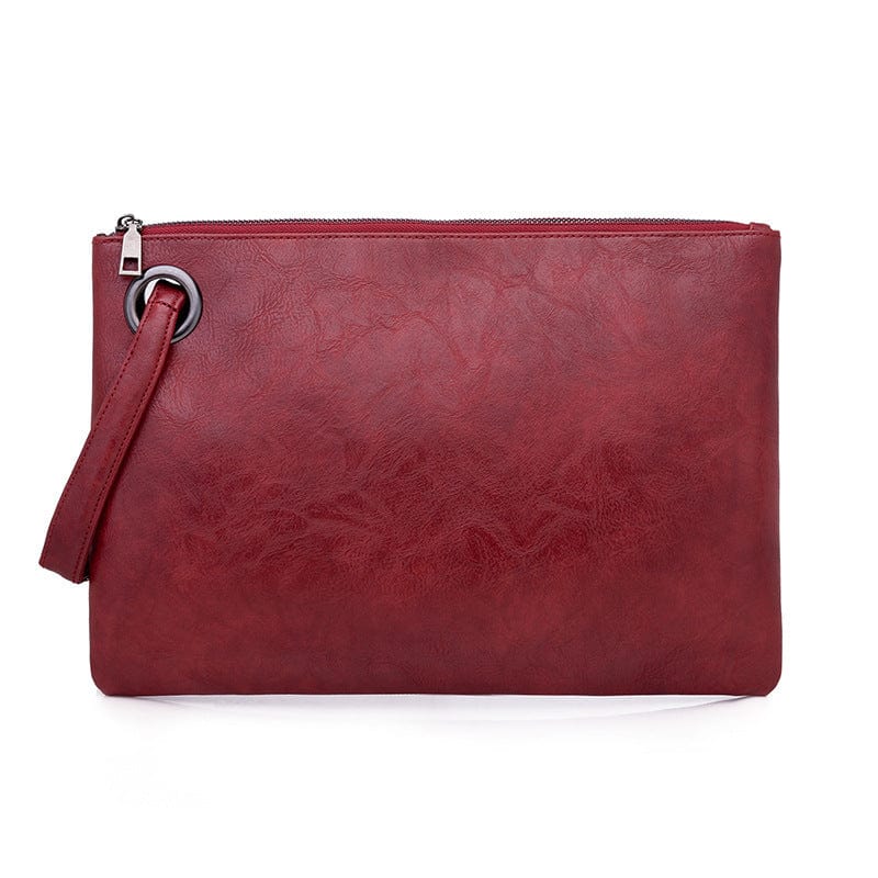 wine red High Quality Solid Women Oversized Everyday Clutch Bags Vegan Leather Envelope Evening Wristlet Handbag