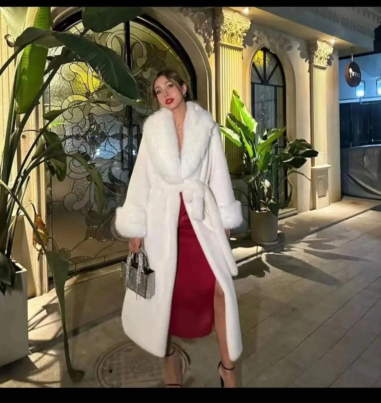 Winter Fashion 2022 Plus Size warm Mink Fur Trench Long Coat With Fur Lapel and Cuff Faux Fur Trim Jacket For Women Winter Coat