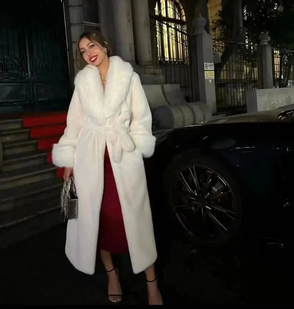 Winter Fashion 2022 Plus Size warm Mink Fur Trench Long Coat With Fur Lapel and Cuff Faux Fur Trim Jacket For Women Winter Coat