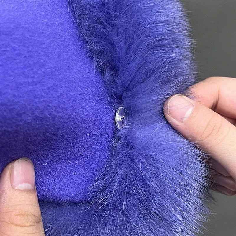 Winter Long Wool Coats Women Luxury Belted Cashmere Coat with Real Fox Fur Collar Cuffs