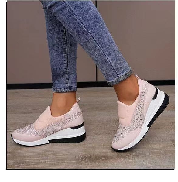 Winter new arrival fashion luxury customized lady casual shoes slip on comfortable high increasing wadge heels customized shoes