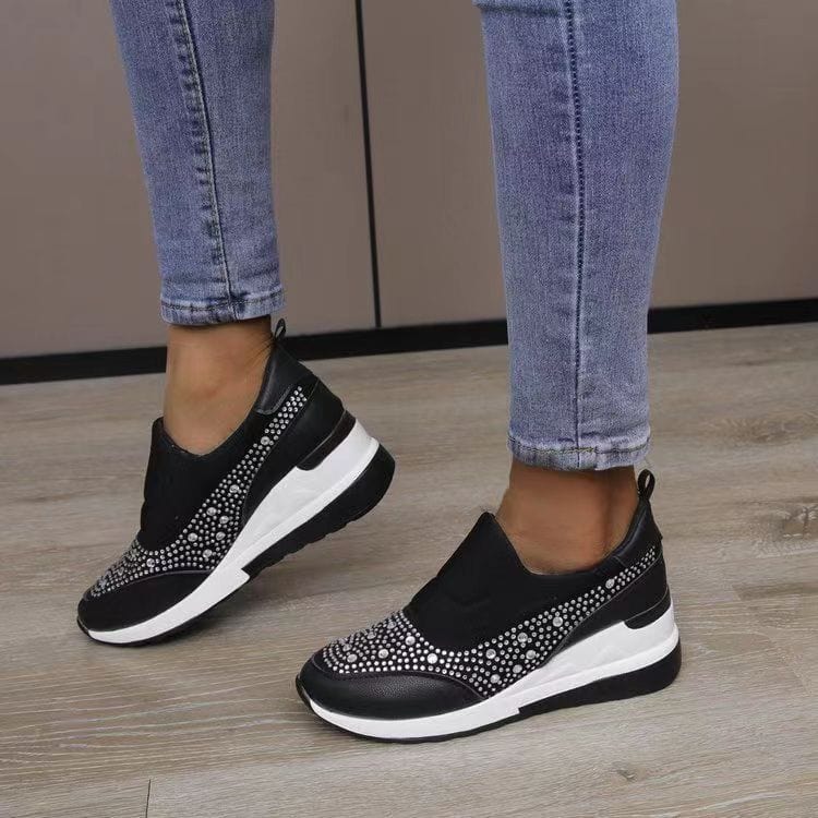 Winter new arrival fashion luxury customized lady casual shoes slip on comfortable high increasing wadge heels customized shoes