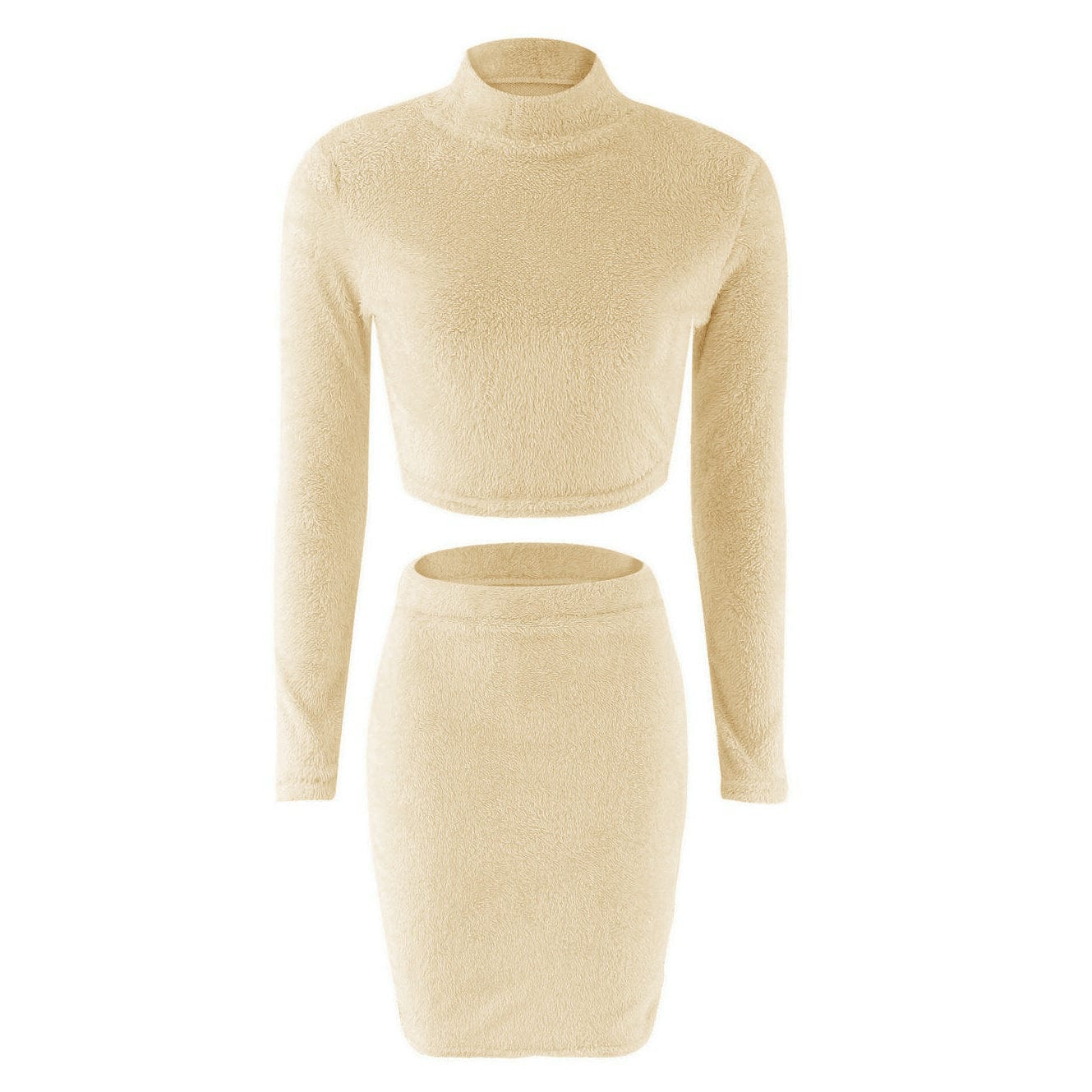 winter Pure color turtleneck long sleeve plush crop top female two piece sweater skirt for women