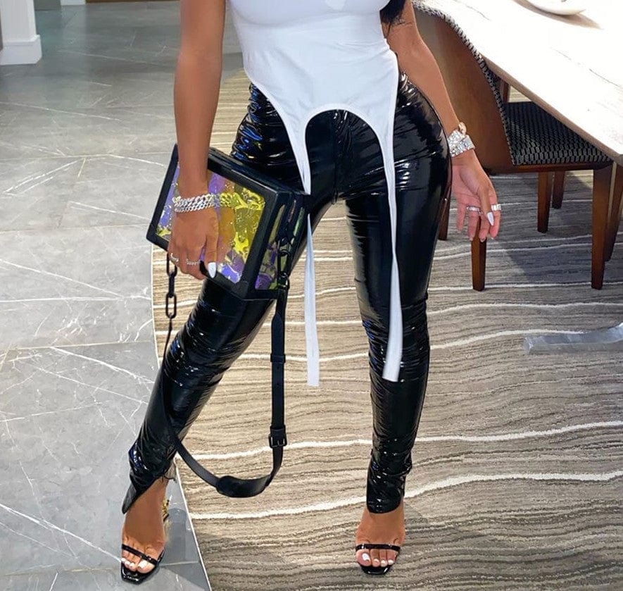 Winter slit fashionable multi - color leather trousers for women leather pants women