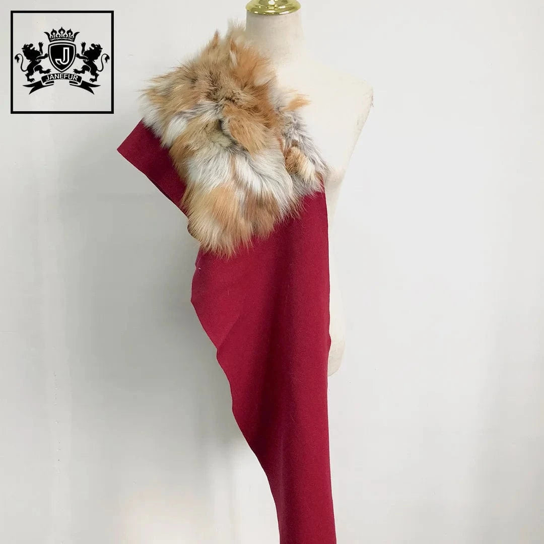 Winter Spring Autumn new arrival grey winter pashmina scarf luxury fashion  women wool shawl with fox fur