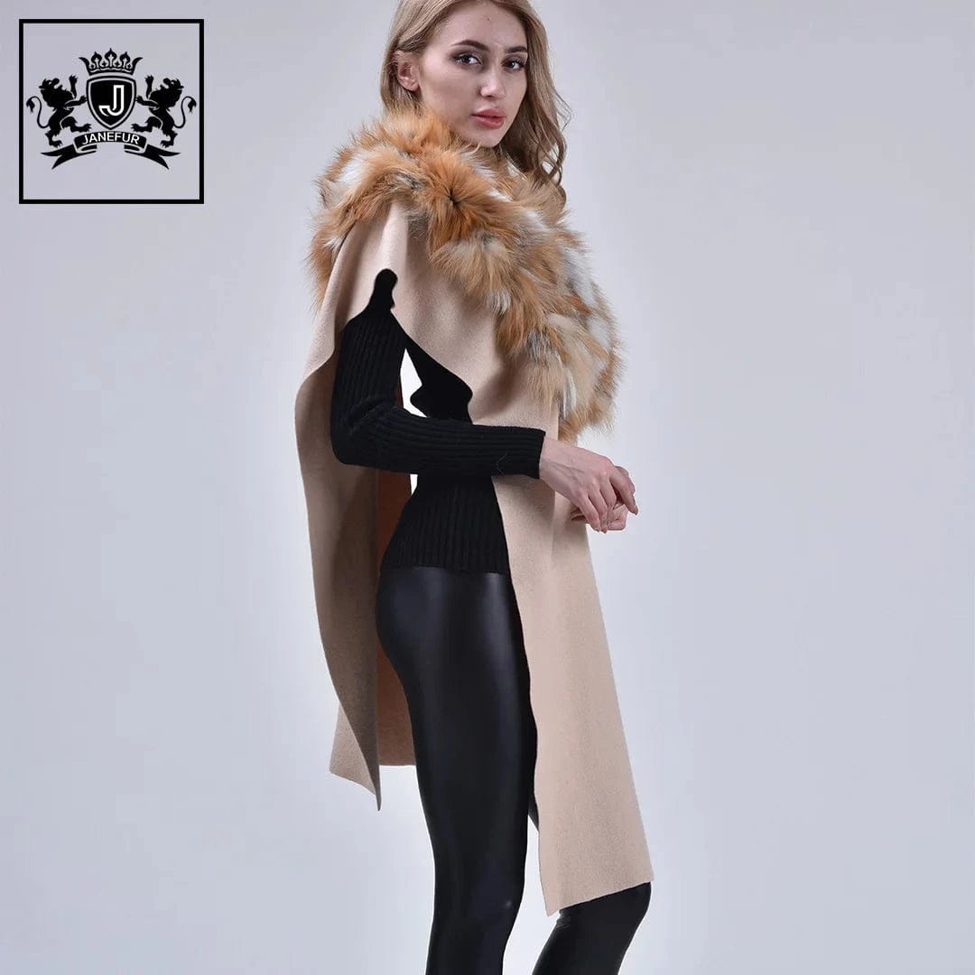 Winter Spring Autumn new arrival grey winter pashmina scarf luxury fashion  women wool shawl with fox fur