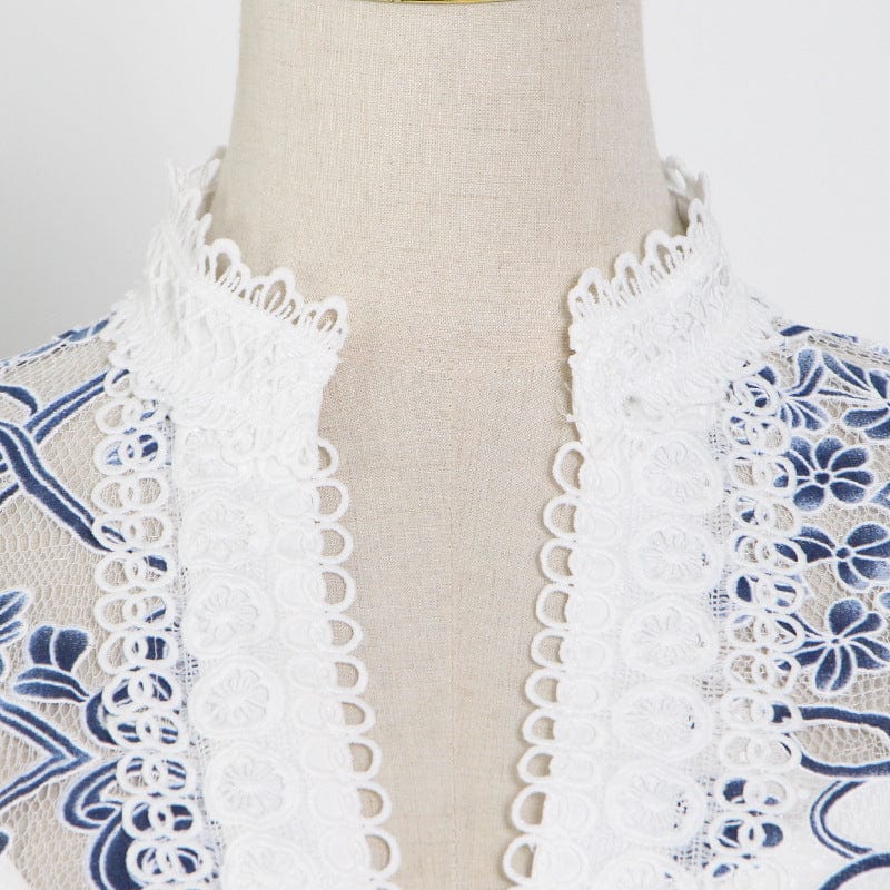 Wom Clothes Habits Femmes Designer Clothes Famous Brands Women Stand Collar Long Sleeve Layered Lace Ladies Dress