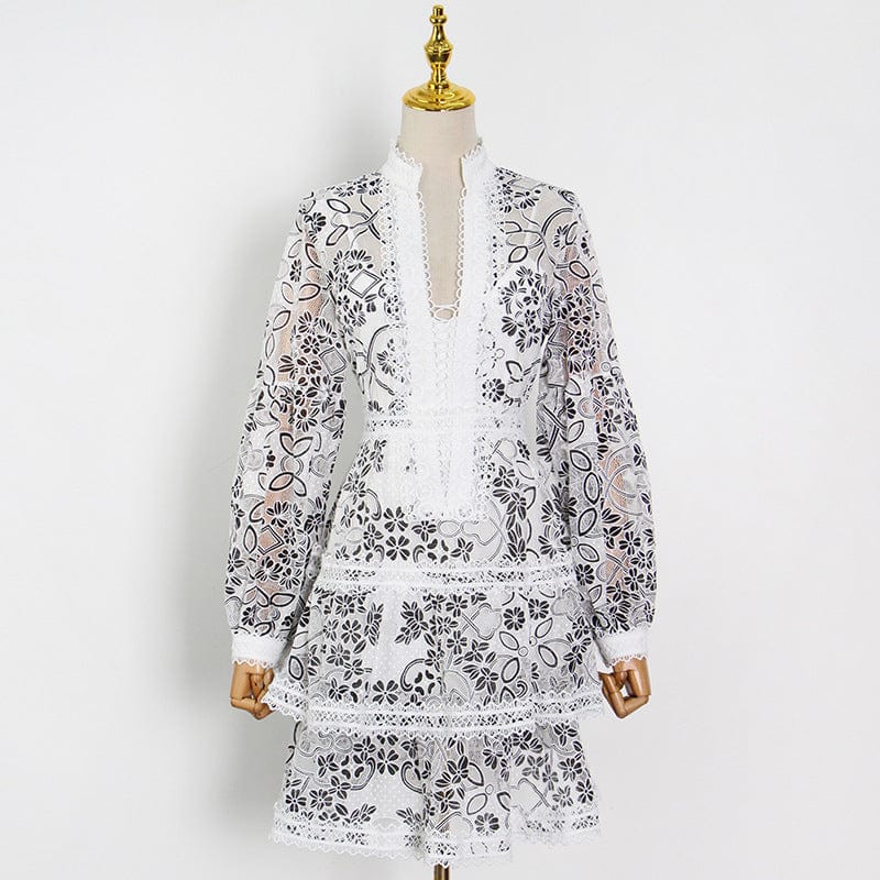 Wom Clothes Habits Femmes Designer Clothes Famous Brands Women Stand Collar Long Sleeve Layered Lace Ladies Dress