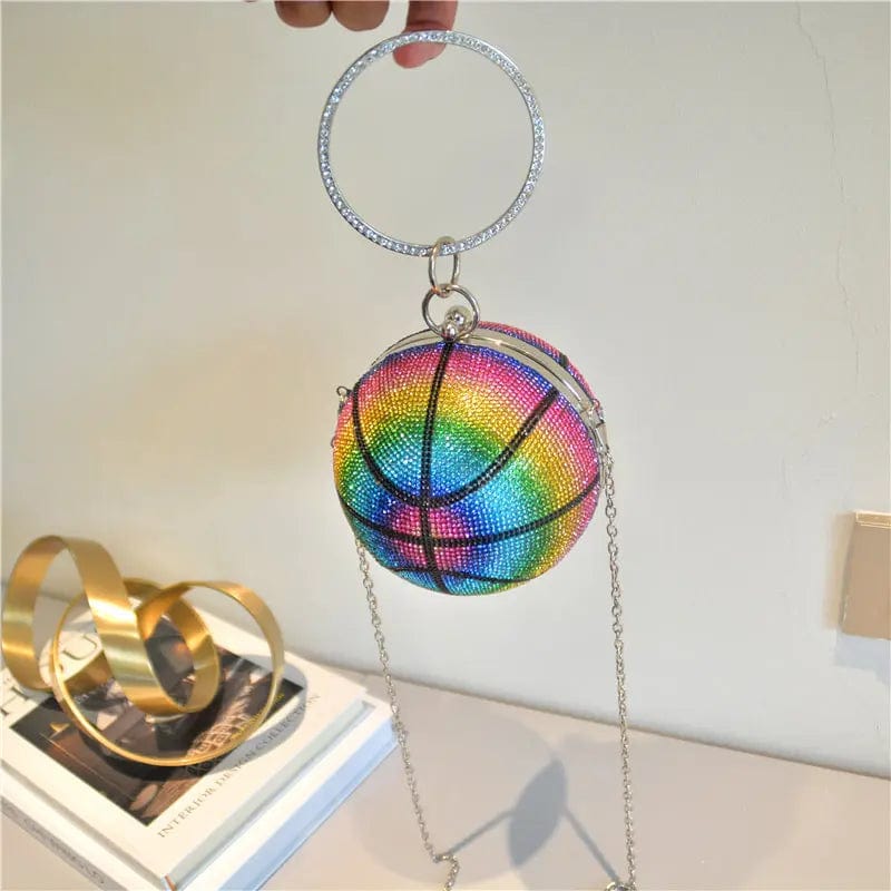 Woman Fashion Party Bag Bling Diamond Evening Crystal Clutch Rhinestone Ball Handbag Rainbow Basketball Purse For Ladies