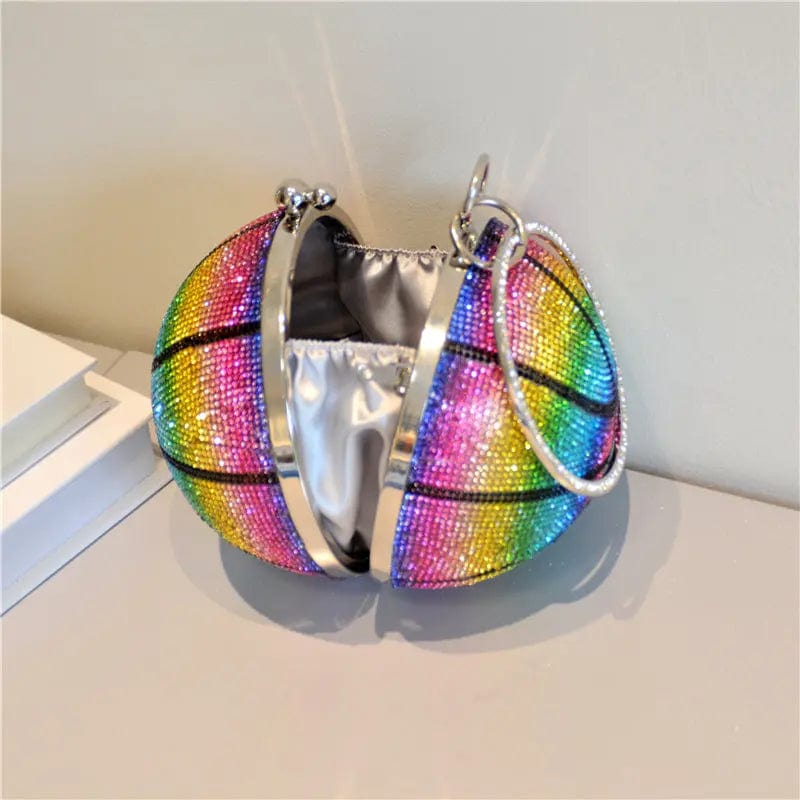 Woman Fashion Party Bag Bling Diamond Evening Crystal Clutch Rhinestone Ball Handbag Rainbow Basketball Purse For Ladies