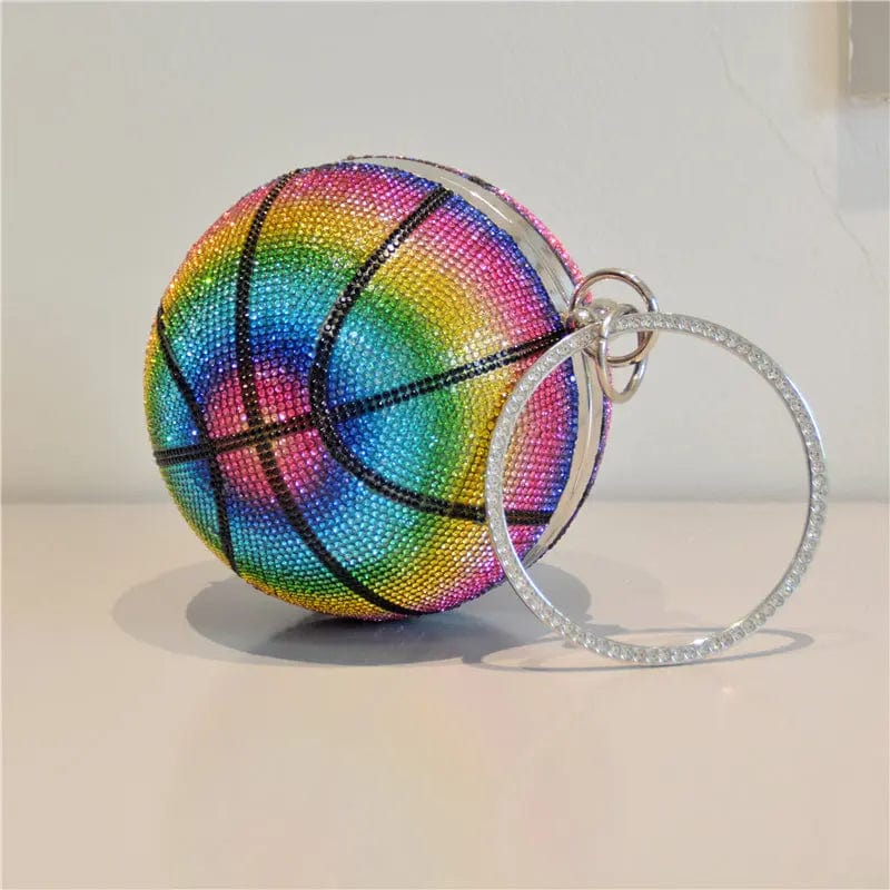 Woman Fashion Party Bag Bling Diamond Evening Crystal Clutch Rhinestone Ball Handbag Rainbow Basketball Purse For Ladies