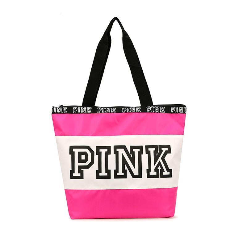 Woman Foldable Nylon Tote Bag Pink Letter Style Pattern Fashion Zipper Handle Bags Shoulder Handbags