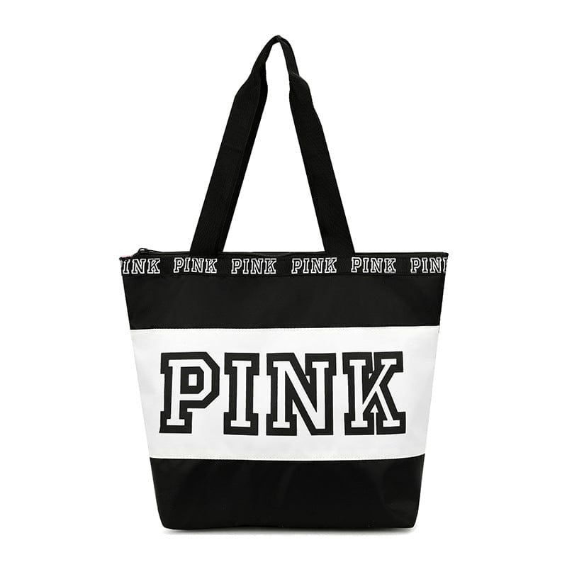 Woman Foldable Nylon Tote Bag Pink Letter Style Pattern Fashion Zipper Handle Bags Shoulder Handbags