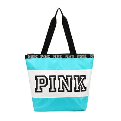 Woman Foldable Nylon Tote Bag Pink Letter Style Pattern Fashion Zipper Handle Bags Shoulder Handbags