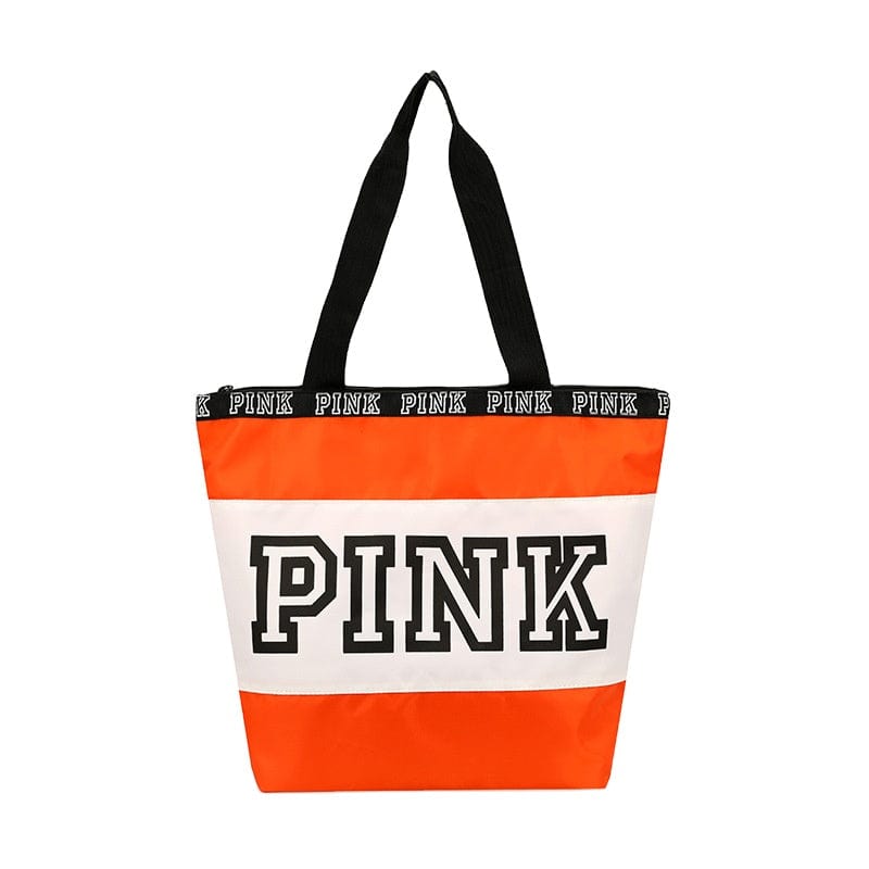 Woman Foldable Nylon Tote Bag Pink Letter Style Pattern Fashion Zipper Handle Bags Shoulder Handbags
