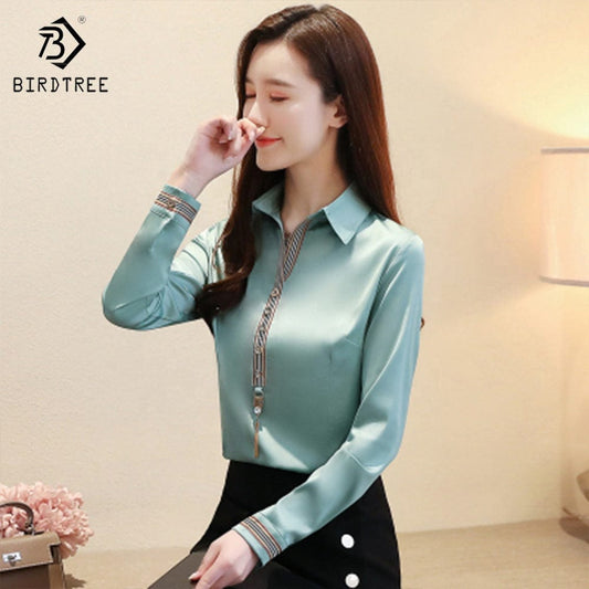 Woman Long Sleeve Shirts Elegant Solid Color Patchwork Workwear Office Slim Blouses Shirt Tops Autumn Dropshipping Support