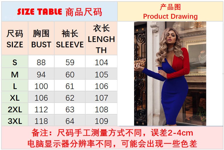 Woman Spring Dress Long Sleeve Party Dress Deep V Neck Bodycon Dresses Fashion Black White Color Matching Office Lady Bodycon