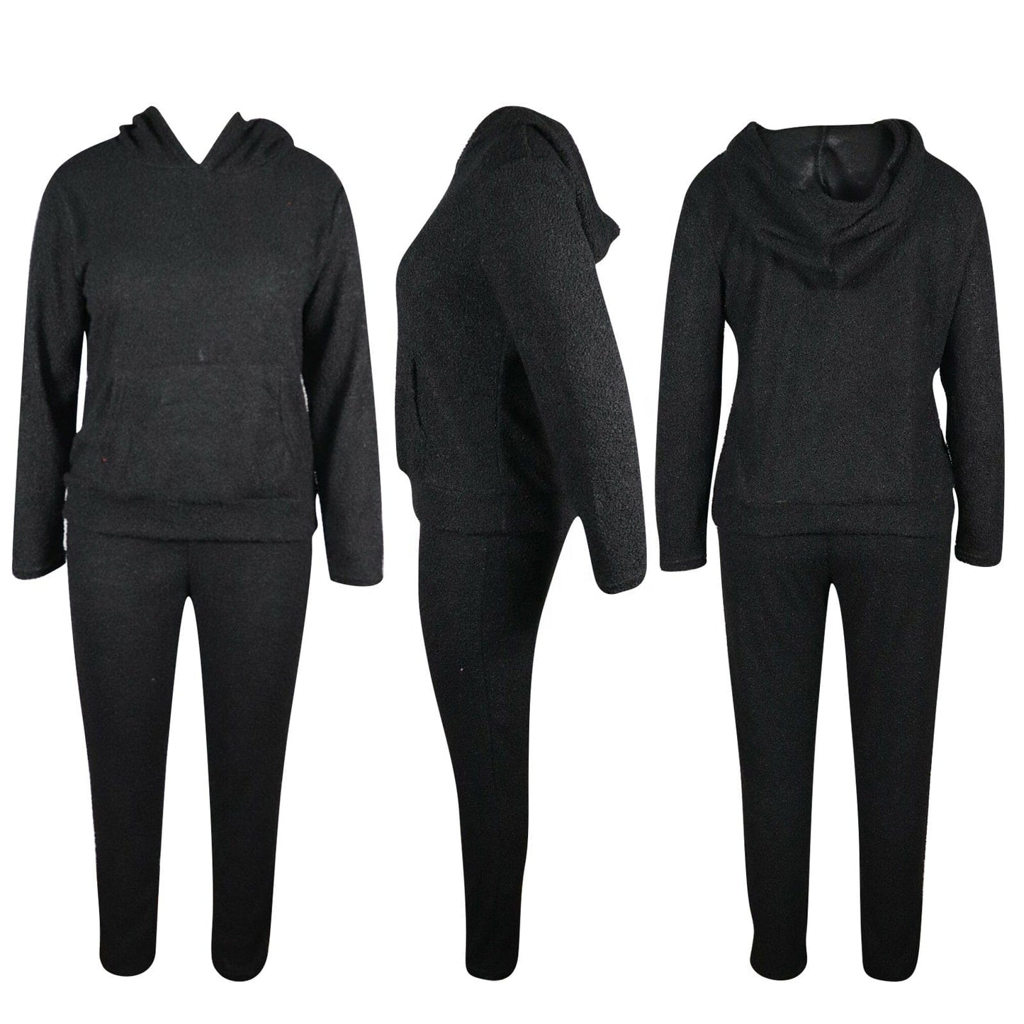 Women 2pc Set Winter Two Piece Pants Set Solid Color Plush Lounge Wear Hoodie Two-Piece Trouser Suit Women Winter Set