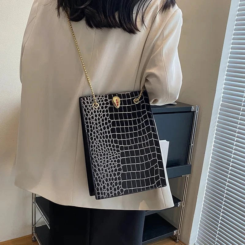 Women Bag Vintage Crocodile Pattern Crossbody Bags for Women PU Leather Trend Designer Shoulder Handbags Large Capacity Bucket