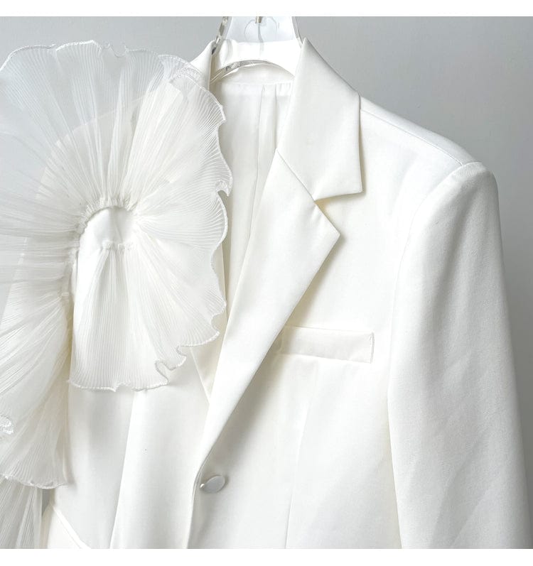 Women Blazer Asymmetry Ruffle Patchwork White Long Blazers And Jackets irregular Vintage Casual Suit Coats New