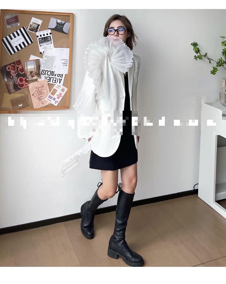 Women Blazer Asymmetry Ruffle Patchwork White Long Blazers And Jackets irregular Vintage Casual Suit Coats New
