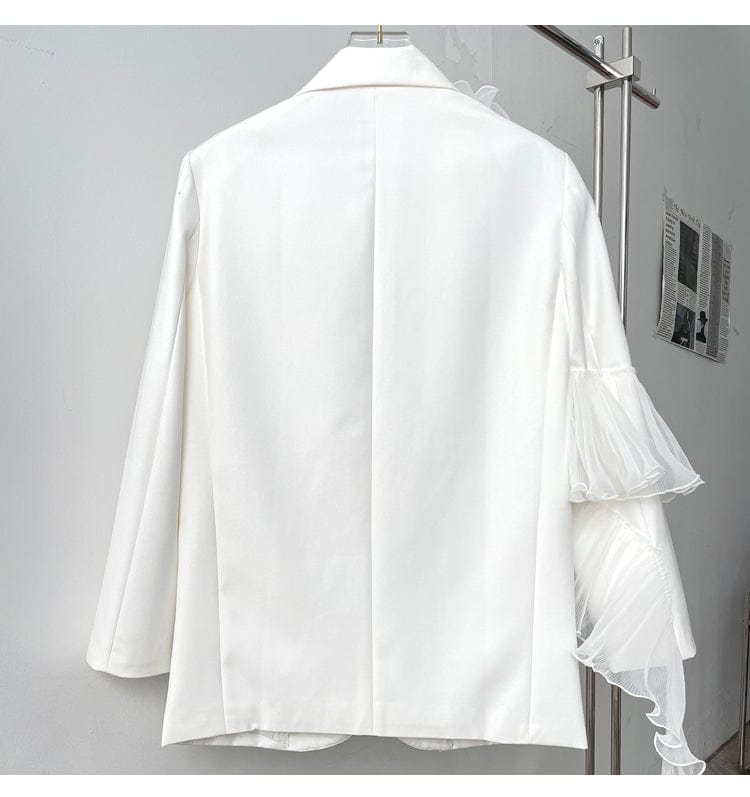 Women Blazer Asymmetry Ruffle Patchwork White Long Blazers And Jackets irregular Vintage Casual Suit Coats New