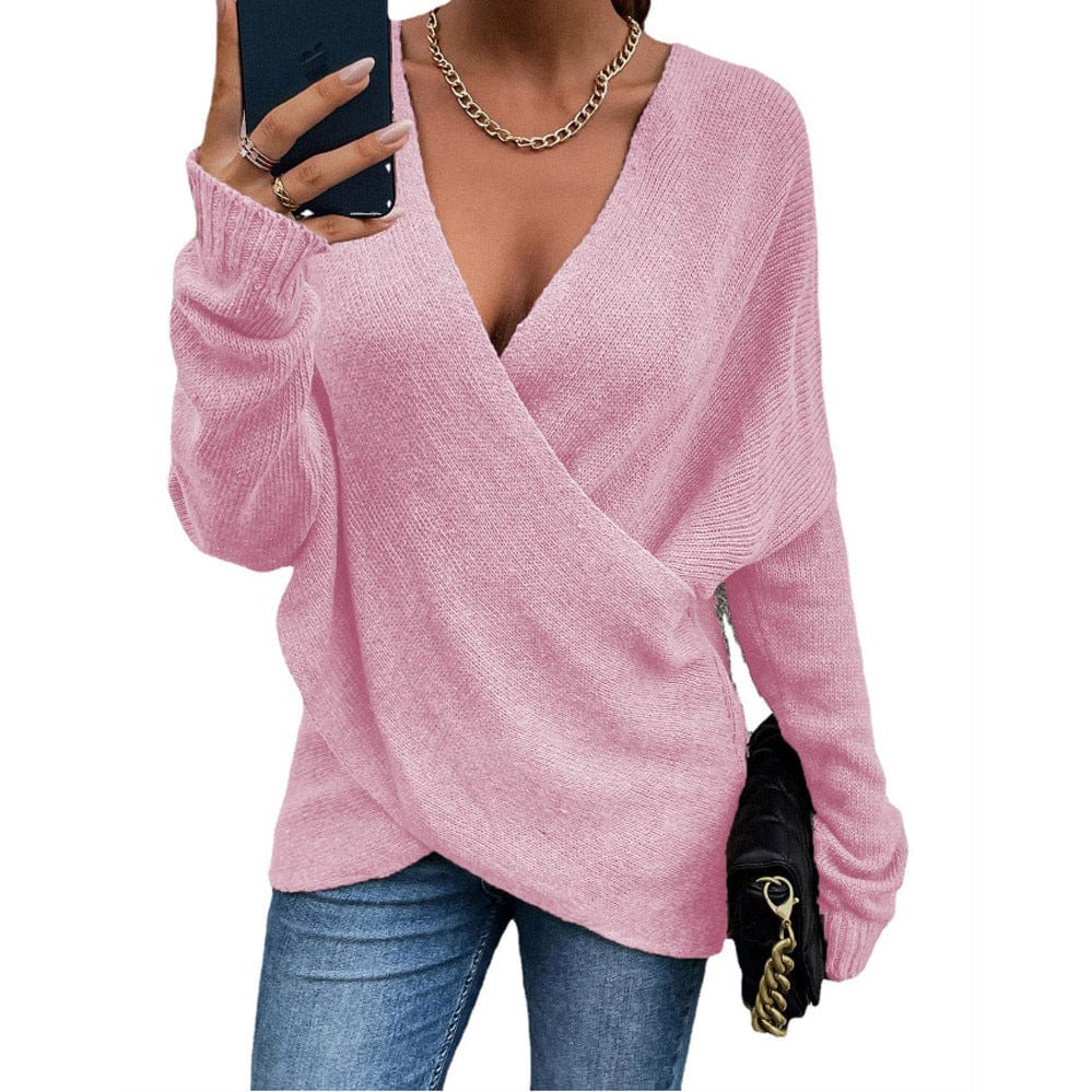 Women Casual autumn winter loose outerwear women's knitted Sexy Deep V Neck Irregular Sweater Long Sleeve Tops 14 colors xxxl