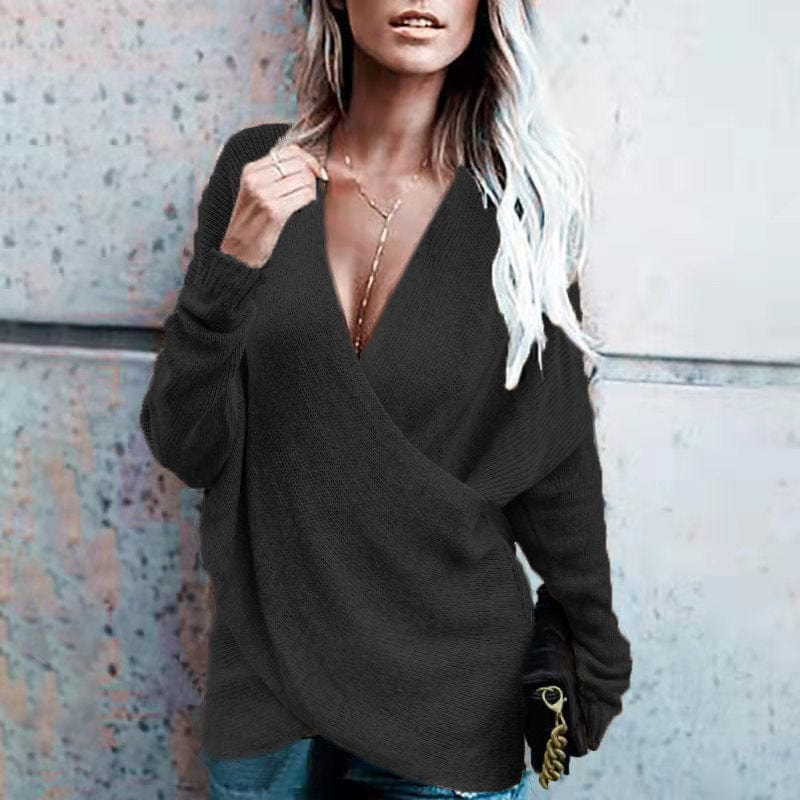 Women Casual autumn winter loose outerwear women's knitted Sexy Deep V Neck Irregular Sweater Long Sleeve Tops 14 colors xxxl