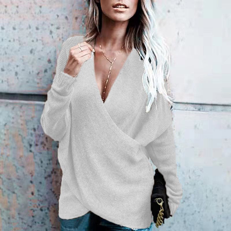 Women Casual autumn winter loose outerwear women's knitted Sexy Deep V Neck Irregular Sweater Long Sleeve Tops 14 colors xxxl