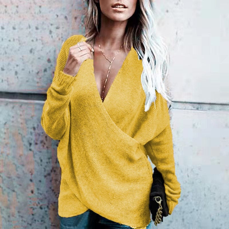 Women Casual autumn winter loose outerwear women's knitted Sexy Deep V Neck Irregular Sweater Long Sleeve Tops 14 colors xxxl
