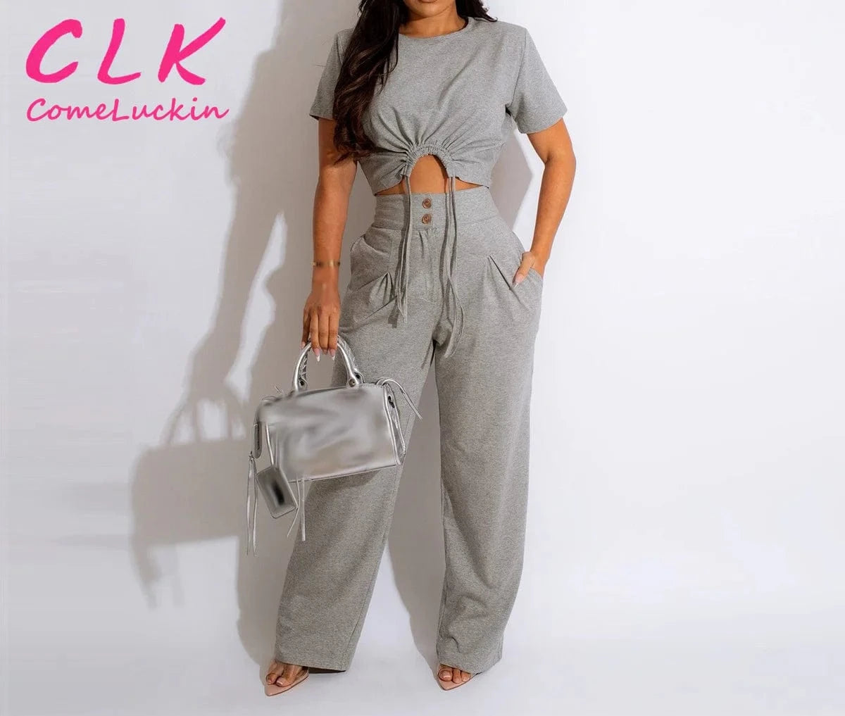 Women Clothes Trendy Women's Clothing Match Casual Custom Logo Short Sleeve T Shirt Top Wide Leg Pants Two Piece Ladies Set