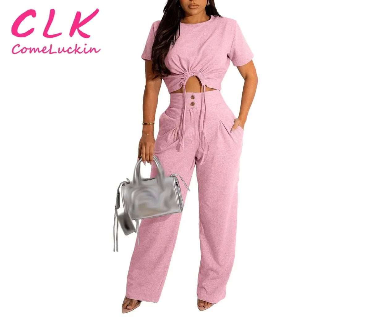 Women Clothes Trendy Women's Clothing Match Casual Custom Logo Short Sleeve T Shirt Top Wide Leg Pants Two Piece Ladies Set