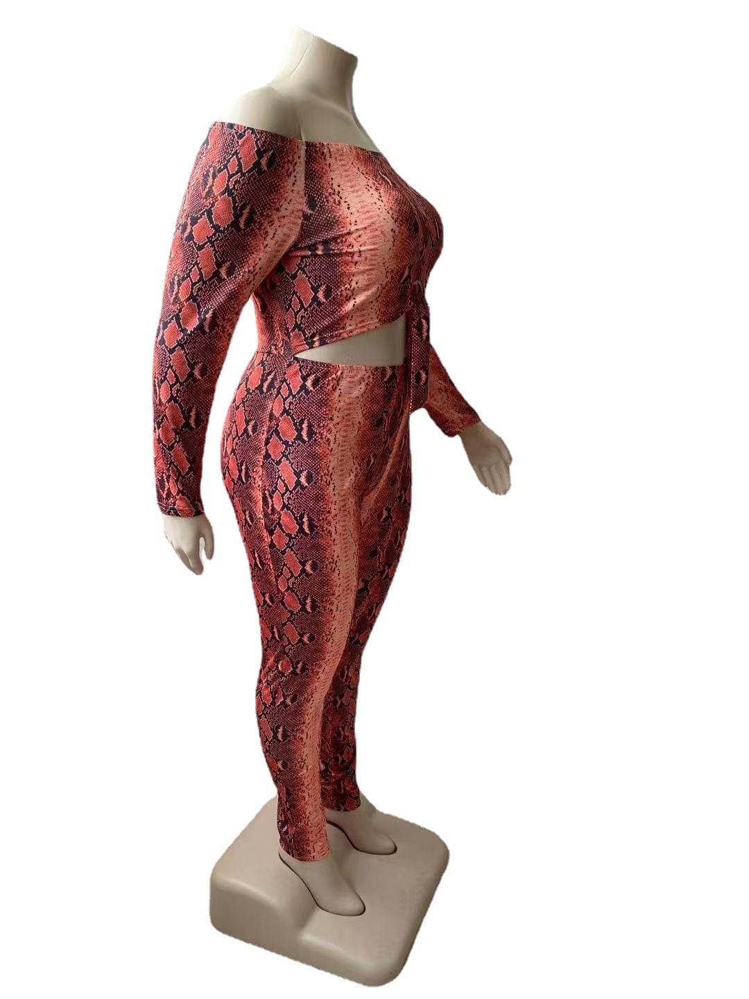 Women Clothing Designers Style Sexy Snake Print Tie Cutout Jumpsuit
