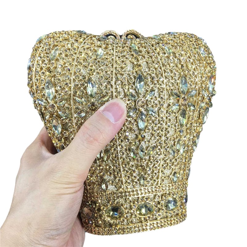 Women Crystal Clutch Evening Purses and Handbags Bridal Minaudiere Handbag Wedding Diamond Crown Shape Party  Bag