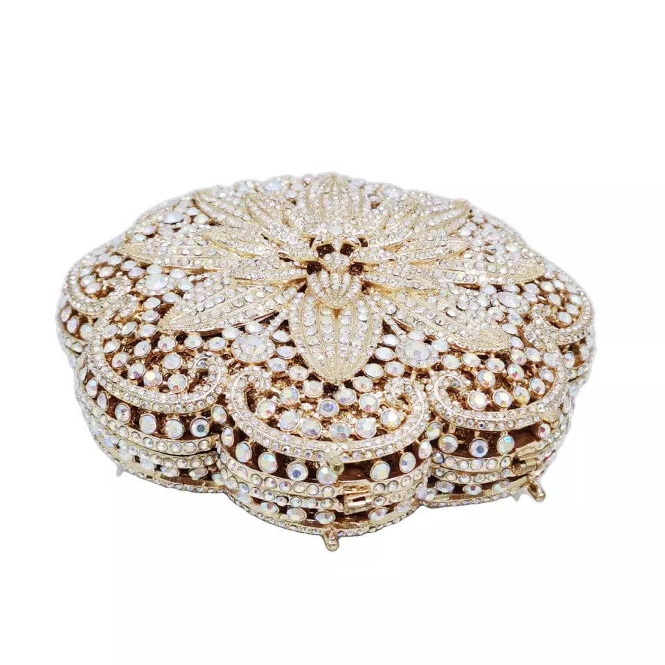 Women Evening Bag Diamond Crystal Cute Clutch Bag Bride Wedding Party Flower Rhinestone Purse Clutch