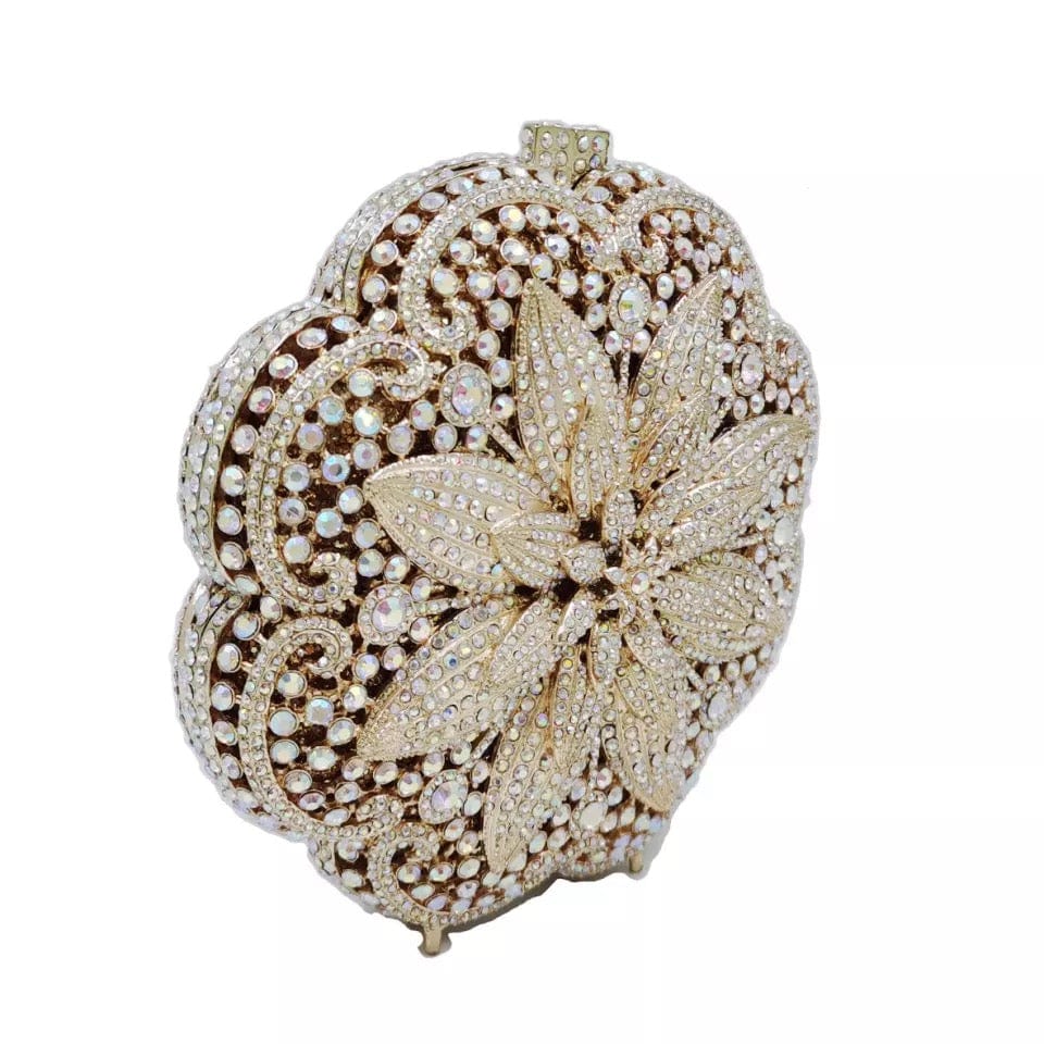 Women Evening Bag Diamond Crystal Cute Clutch Bag Bride Wedding Party Flower Rhinestone Purse Clutch