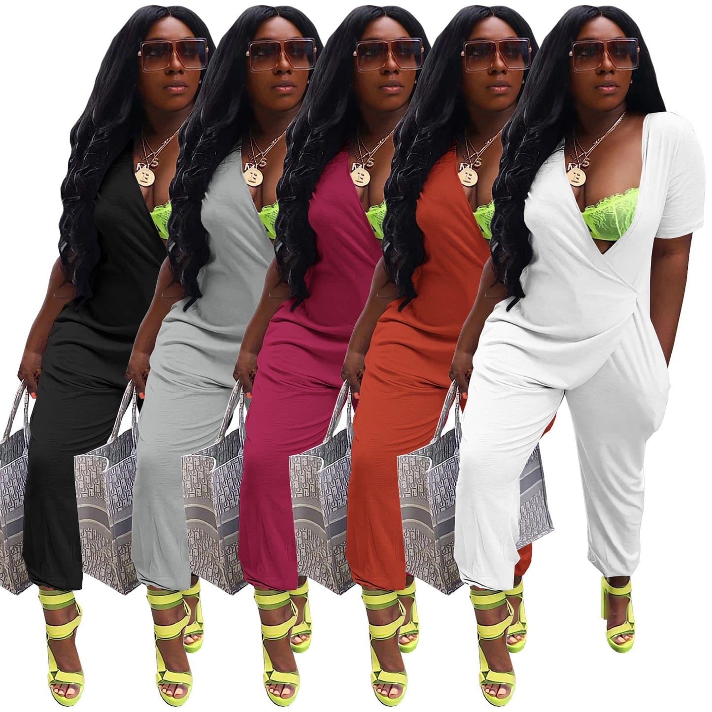 Women Fall Fashion 2022 Solid Color Deep V Jumpsuit Office Irregular Women Rompers And Jumpsuit Rompers