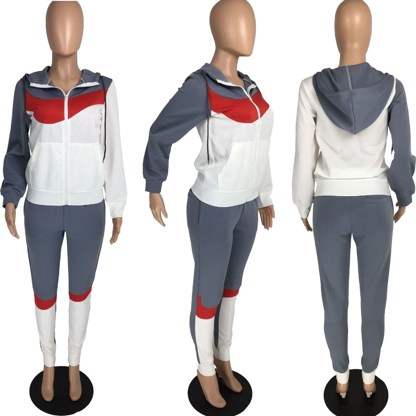 Women Fall Fashion Apparel Clothing Hooded collar Solid Color Two Piece Outfits Long Sleeve Sweatsuit Pants Set