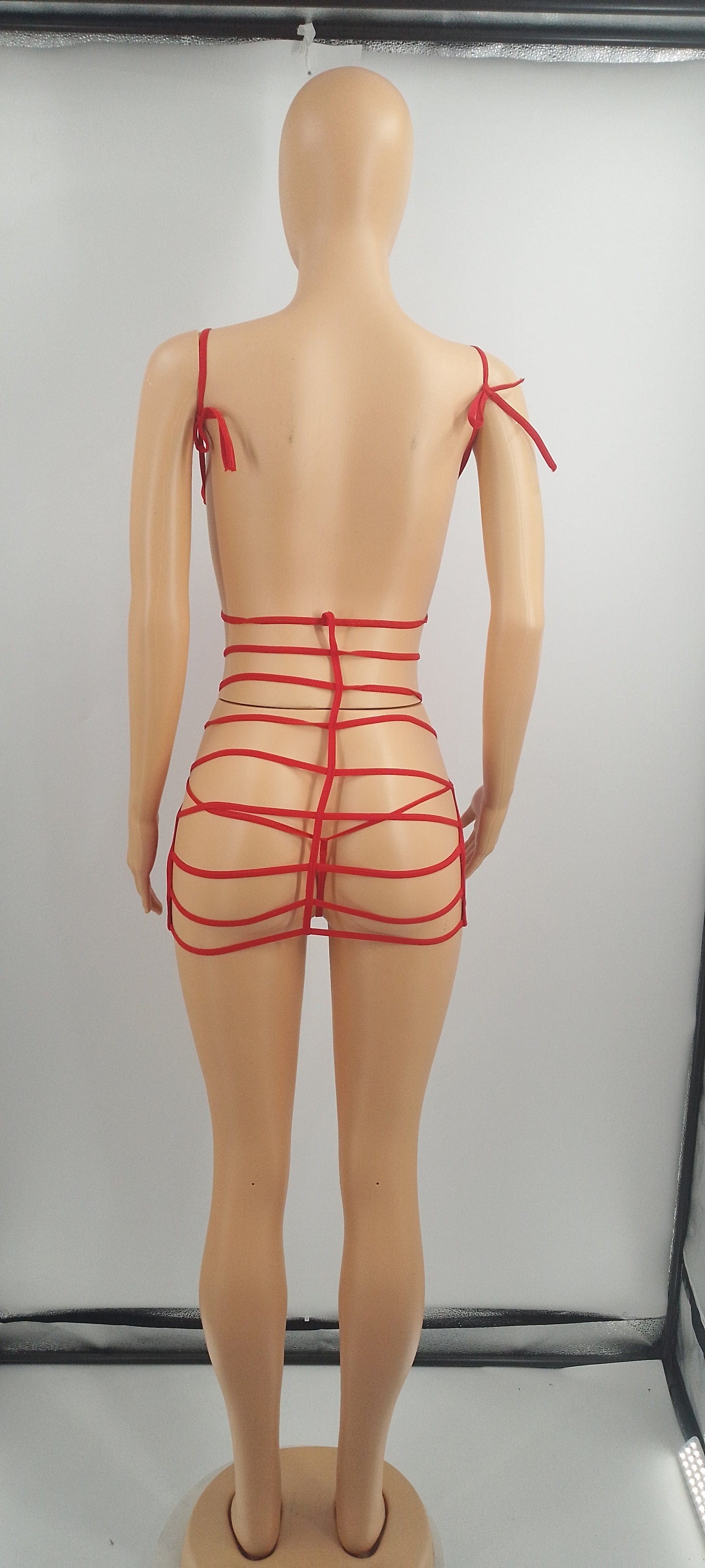 Women Fashion Dress PU Coated Nightclub Hollow Tie Sexy Dress