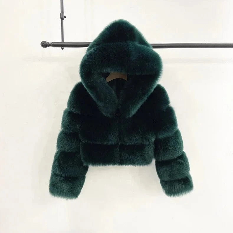 Women Fur Coat Hooded Crop Solid Thick zipper Fashion Women Short Length Regular From S-XXXXXXXXL 8XL Plus Size Woman Jacket