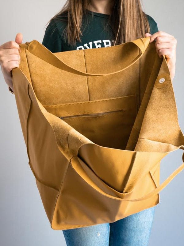 Women Genuine Handmade Purse Work Oversize  Weekender Hobo Travel Everyday Foldover PU Leather Shoulder Tote Bag for Her Wife
