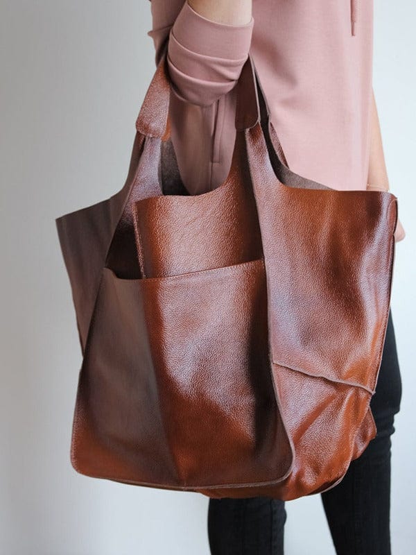 Women Genuine Handmade Purse Work Oversize  Weekender Hobo Travel Everyday Foldover PU Leather Shoulder Tote Bag for Her Wife