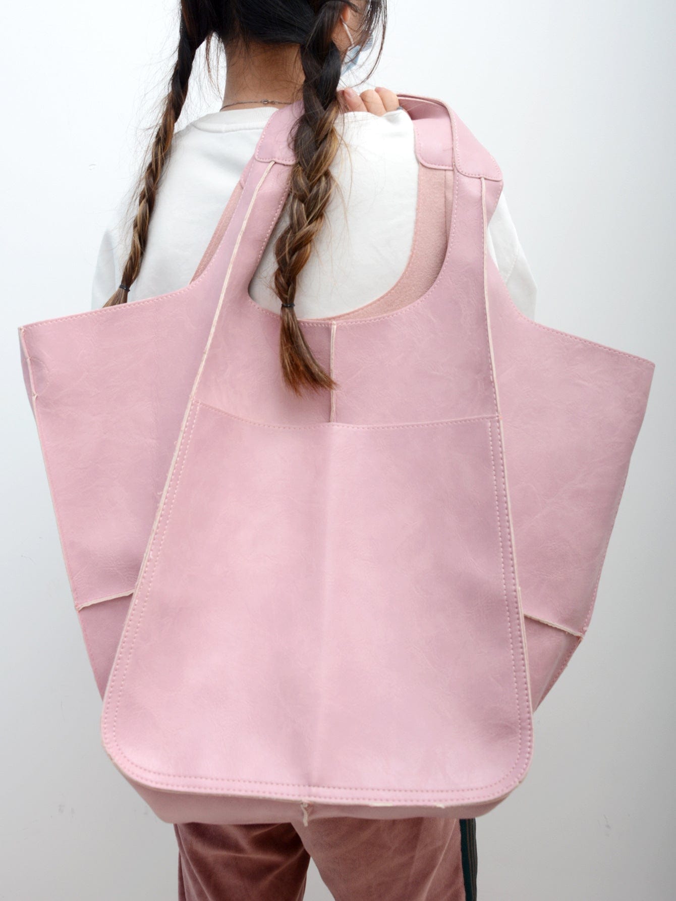 Women Genuine Handmade Purse Work Oversize  Weekender Hobo Travel Everyday Foldover PU Leather Shoulder Tote Bag for Her Wife