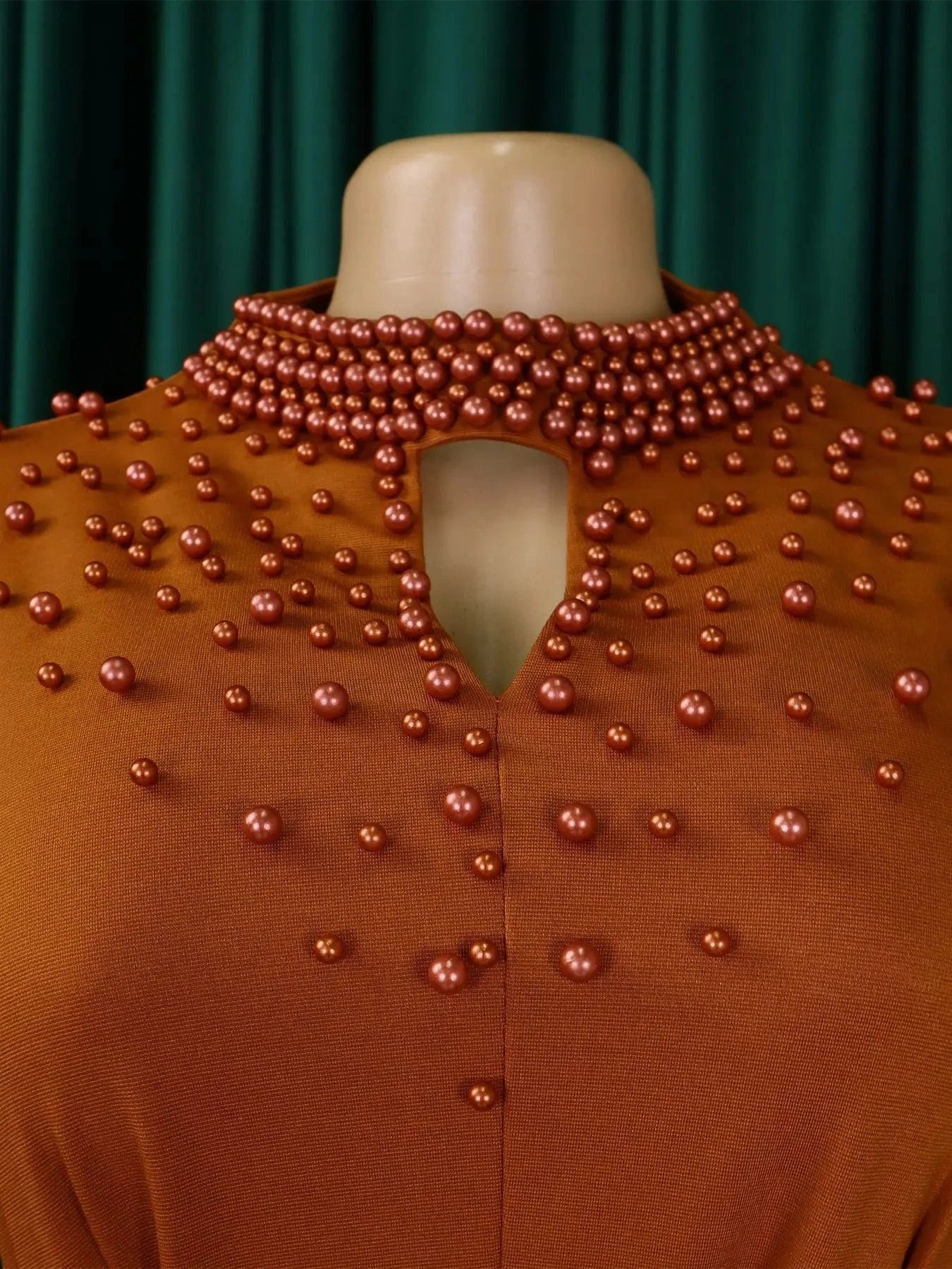 Women High Neck Elegant Beaded Gown With A Full Swing Waist Office Ladies Dress For Business Dress