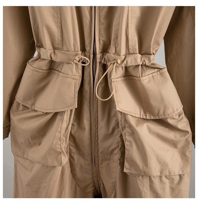 Women Jumpsuit Drawstring Hollow Out Casual Rompers Summer Womens Jumpsuit Irregular Vintage Khaki 2022 New