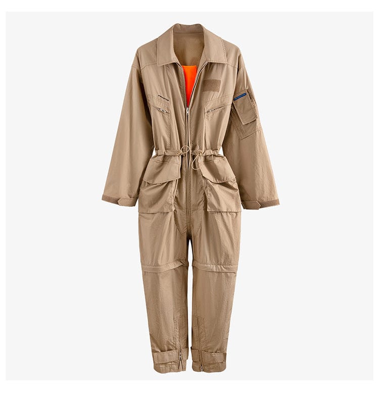 Women Jumpsuit Drawstring Hollow Out Casual Rompers Summer Womens Jumpsuit Irregular Vintage Khaki 2022 New