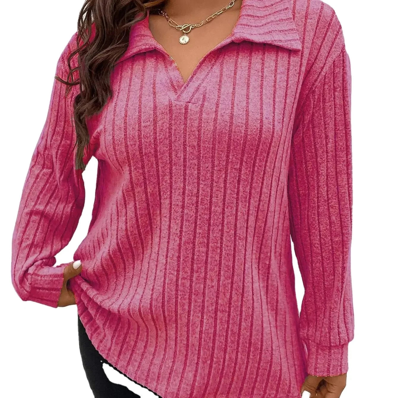 Women Knitwear Sweater Long Sleeve V-neck Solid Color Plus Size Lapel Loose Brushed Autumn Winter Casual Daily Lady Sweater